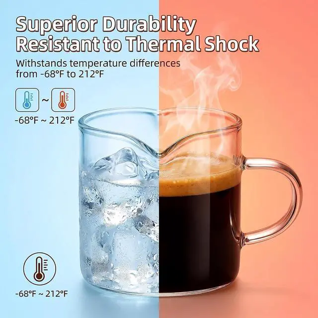 Alt view image 4 of 7 - Farielyn-X® 5 OZ Espresso Cups Set of 2, Double Spouts Cups, Shot Glasses, Milk Cup with Handle, Clear Glass, Espresso Accessories for Making Coffee Desserts Salad Dressing Machine