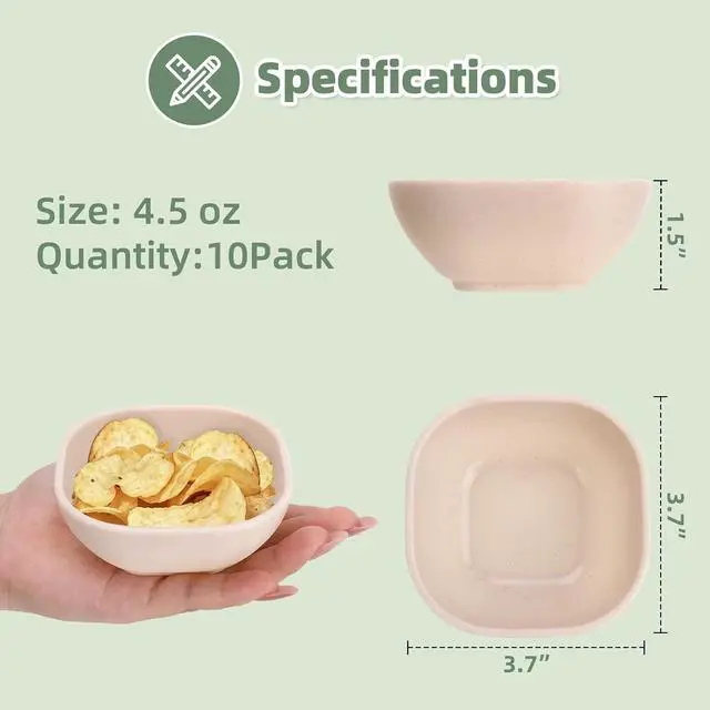 Alt view image 2 of 7 - Set of 10 Small Plastic Bowls, 4.5 Ounce, Wheat Straw Material, Unbreakable Multi-Color Dipper Cups for Dessert Tomato Sauce