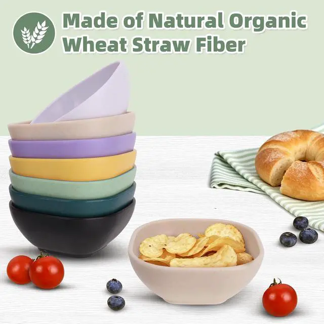 Alt view image 5 of 7 - Set of 10 Small Plastic Bowls, 4.5 Ounce, Wheat Straw Material, Unbreakable Multi-Color Dipper Cups for Dessert Tomato Sauce