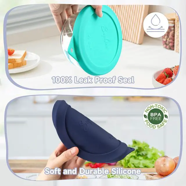 Alt view image 4 of 7 - SOPHICO 4 Cup Silicone Lids Replacement for Pyrex & Anchor Hocking 7201-PC | Food Grade Silicone, LeakproofAirtight Lids, Dishwasher Microwave Safe(2 pack)