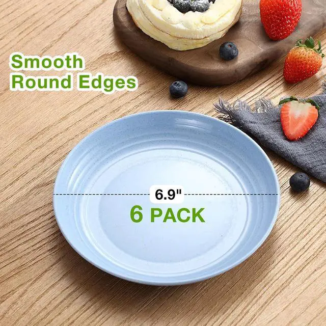 Alt view image 5 of 7 - Mfacoy 6 PACK Unbreakable Dinner Plates, 6.9 Inch Wheat Straw Plates, Reusable Deep Plastic Plate, Lightweight Salad Plates for Camping/Kitchen, Dishwasher & Microwave Safe, Kids-toddler & Adult