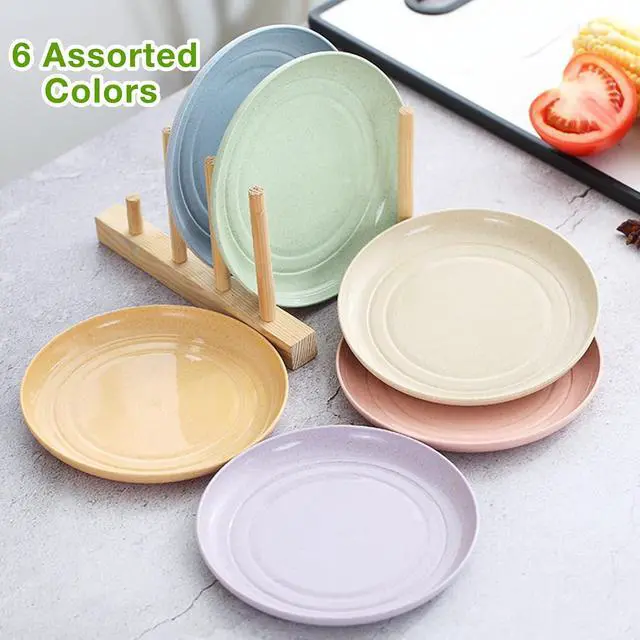 Alt view image 6 of 7 - Mfacoy 6 PACK Unbreakable Dinner Plates, 6.9 Inch Wheat Straw Plates, Reusable Deep Plastic Plate, Lightweight Salad Plates for Camping/Kitchen, Dishwasher & Microwave Safe, Kids-toddler & Adult