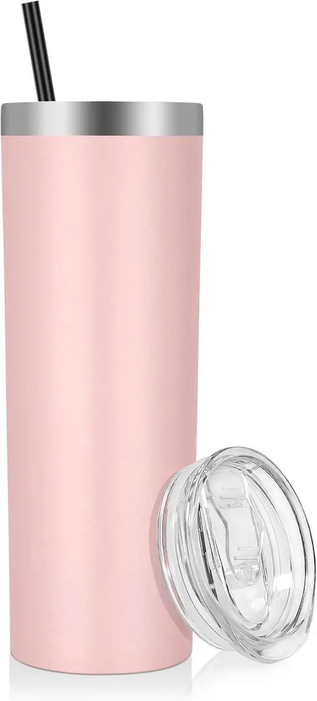 Main image of VEGOND Stainless Steel Skinny Tumbler, 20 oz Vacuum Insulated Tumbler with Lid and Straw, Double Wall Coffee Cup, Travel Mug for Cold Hot Drinks, Light Pink 1 Pack