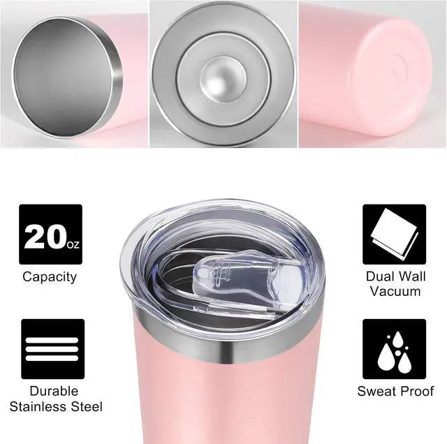 Alt view image 2 of 7 - VEGOND Stainless Steel Skinny Tumbler, 20 oz Vacuum Insulated Tumbler with Lid and Straw, Double Wall Coffee Cup, Travel Mug for Cold Hot Drinks, Light Pink 1 Pack