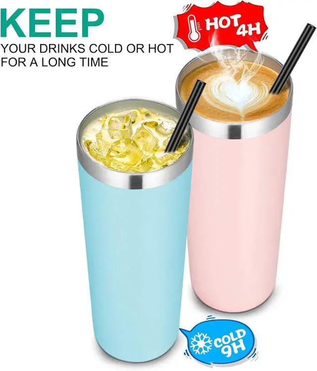 Alt view image 3 of 7 - VEGOND Stainless Steel Skinny Tumbler, 20 oz Vacuum Insulated Tumbler with Lid and Straw, Double Wall Coffee Cup, Travel Mug for Cold Hot Drinks, Light Pink 1 Pack
