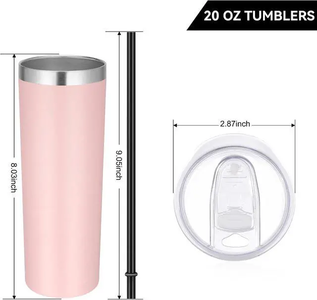 Alt view image 4 of 7 - VEGOND Stainless Steel Skinny Tumbler, 20 oz Vacuum Insulated Tumbler with Lid and Straw, Double Wall Coffee Cup, Travel Mug for Cold Hot Drinks, Light Pink 1 Pack