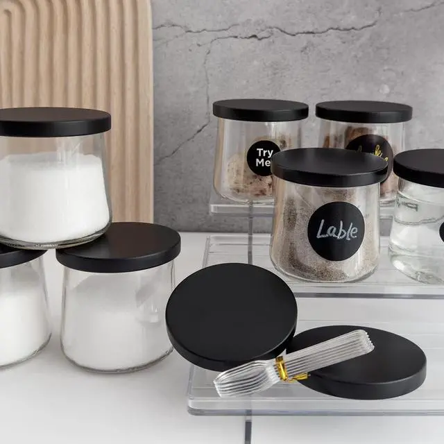 Alt view image 5 of 6 - Oui Yogurt Jar Lids metal - 12 Pack Oui Lids Black lids with gasket for Yoplait Yogurt Container