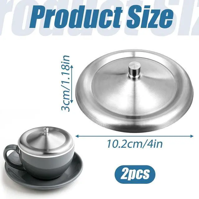 Alt view image 2 of 7 - 2 Pcs Stainless Steel Cup Cover, Home Round Tea and Coffee Mug, Cup Lids, Dust Cover Mug Lid, Universal Lid for Home, Office, Camping (Silver, 10.2cm/4 Inch)