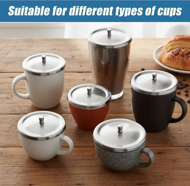 Alt view image 4 of 7 - 2 Pcs Stainless Steel Cup Cover, Home Round Tea and Coffee Mug, Cup Lids, Dust Cover Mug Lid, Universal Lid for Home, Office, Camping (Silver, 10.2cm/4 Inch)