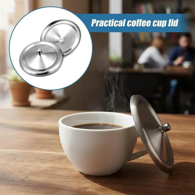 Alt view image 5 of 7 - 2 Pcs Stainless Steel Cup Cover, Home Round Tea and Coffee Mug, Cup Lids, Dust Cover Mug Lid, Universal Lid for Home, Office, Camping (Silver, 10.2cm/4 Inch)