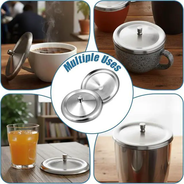 Alt view image 6 of 7 - 2 Pcs Stainless Steel Cup Cover, Home Round Tea and Coffee Mug, Cup Lids, Dust Cover Mug Lid, Universal Lid for Home, Office, Camping (Silver, 10.2cm/4 Inch)
