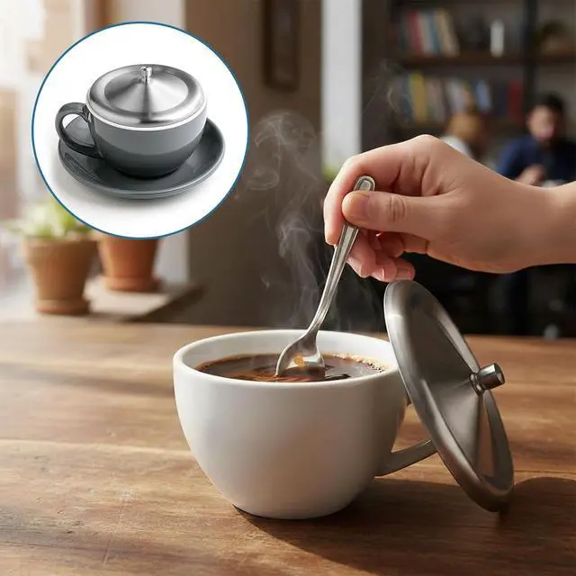 Alt view image 7 of 7 - 2 Pcs Stainless Steel Cup Cover, Home Round Tea and Coffee Mug, Cup Lids, Dust Cover Mug Lid, Universal Lid for Home, Office, Camping (Silver, 10.2cm/4 Inch)