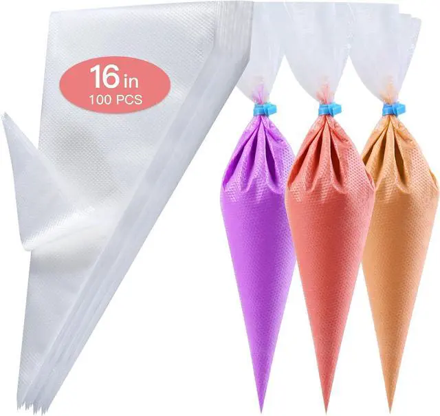 Main image of firstake Disposable Piping Bags 100pcs, 16 Inch Large Pastry Bags for Cake | Burst-Resistant Thickened, Food Grade Clear PE, Non-Slip Grip, Fewer Refills, Tipless for Frosting, Cookies, Royal Icing