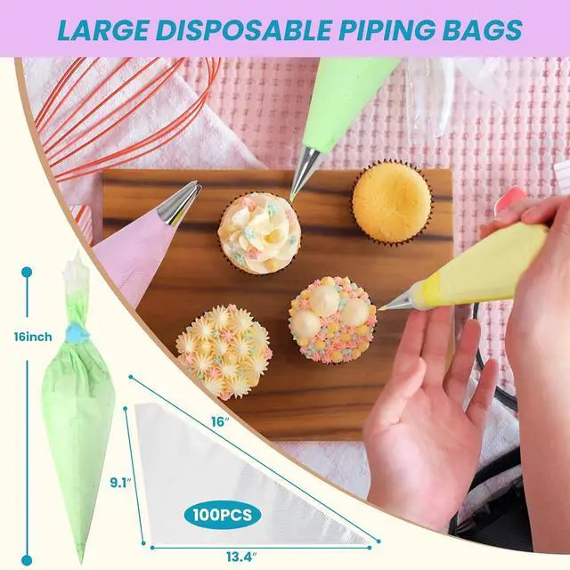 Alt view image 4 of 7 - firstake Disposable Piping Bags 100pcs, 16 Inch Large Pastry Bags for Cake | Burst-Resistant Thickened, Food Grade Clear PE, Non-Slip Grip, Fewer Refills, Tipless for Frosting, Cookies, Royal Icing