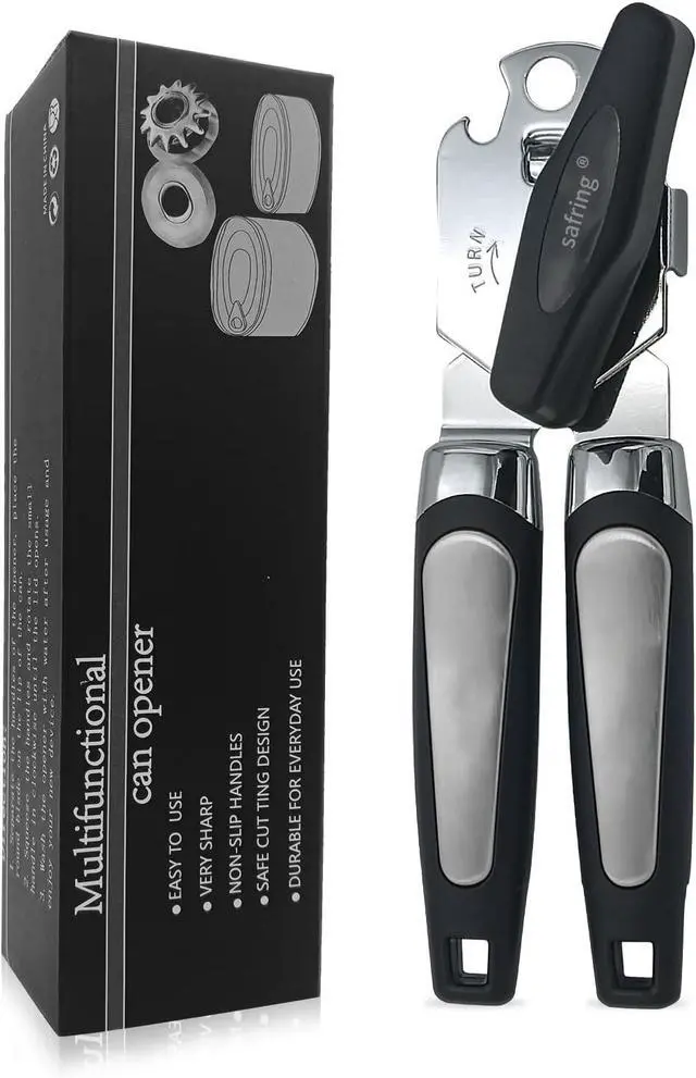 Main image of Safring Can Opener Manual, Handheld Strong Heavy Duty Stainless Steel Can Opener, Comfortable Handle, Sharp Blade Smooth Edge, Can Openers with Multifunctional Bottle Opener