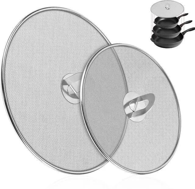 Main image of 2-Pack Splatter Screens for Frying Pan - Stainless Steel Grease Splatter Guard with Foldable Knob, Ultra-Fine Mesh, Rust-Free (10" & 13") - No Oil Mess, No Burns,Ultra Fine Mesh