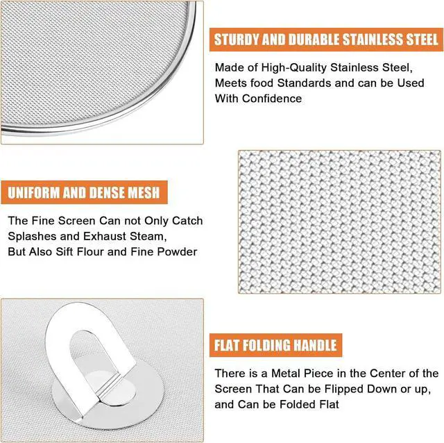 Alt view image 2 of 7 - 3-Pack Splatter Screens for Frying Pan - 10", 11.5", 13" Stainless Steel Grease Splatter Guard with Foldable Knob, Ultra-Fine Mesh, Rust-Free - No Oil Mess, No Burns, Ultra Fine Mesh