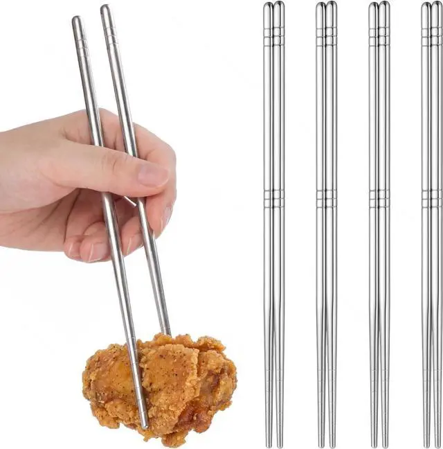 Main image of Stainless Steel Chopsticks, 5 Pairs Silver Reusable Chopsticks Metal Cooking Chopstick Lightweight Non-slip Hollow Chop Sticks for Home Kitchen Travel, Dishwasher Safe