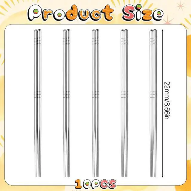 Alt view image 2 of 7 - Stainless Steel Chopsticks, 5 Pairs Silver Reusable Chopsticks Metal Cooking Chopstick Lightweight Non-slip Hollow Chop Sticks for Home Kitchen Travel, Dishwasher Safe