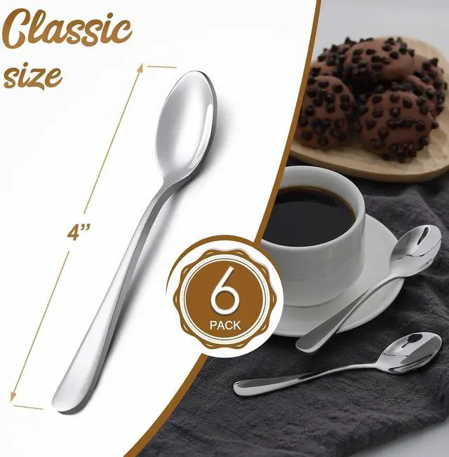 Alt view image 2 of 7 - Hiware 6-Piece Demitasse Espresso Spoons, 4 Inches Stainless Steel Mini Coffee Spoons