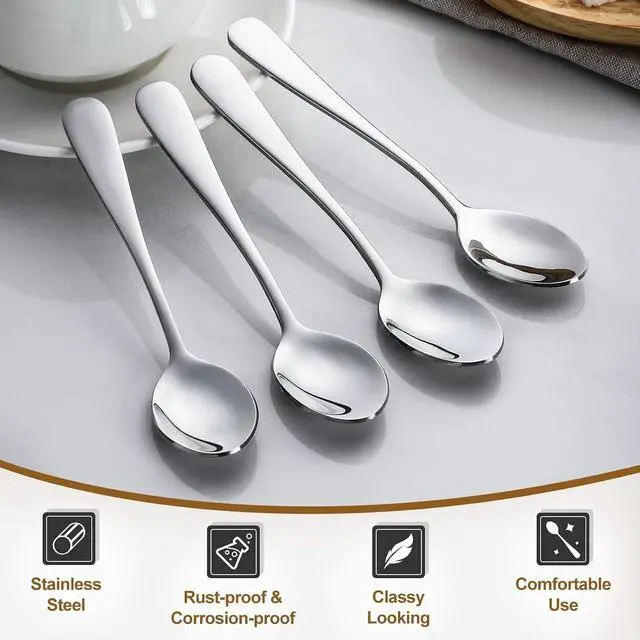 Alt view image 3 of 7 - Hiware 6-Piece Demitasse Espresso Spoons, 4 Inches Stainless Steel Mini Coffee Spoons