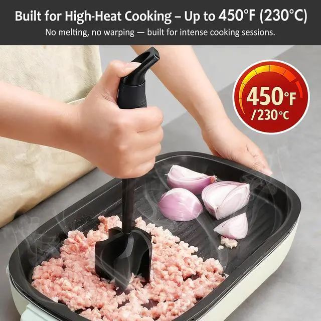 Alt view image 3 of 7 - Ourokhome Meat Chopper and Potato Masher, Heat Resistant Nylon Ground Beef Smasher for Hamburger, 5 Curved Blades Nonstick Mixer & Stirrer, Practical Kitchen Gadgets, Black