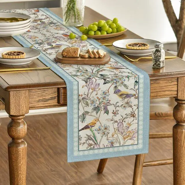 Alt view image 3 of 7 - Artoid Mode Blue Birds Flowers Blossom Table Runner, Seasonal Spring Floral Kitchen Dining Table Decoration for Home Party Decor 13x72 Inch