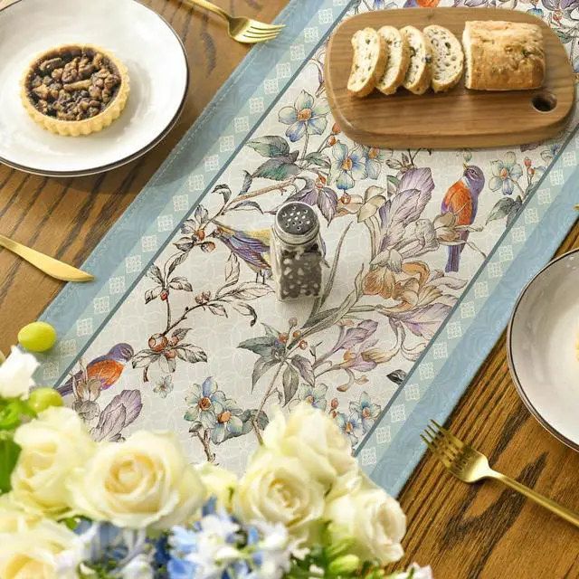 Alt view image 4 of 7 - Artoid Mode Blue Birds Flowers Blossom Table Runner, Seasonal Spring Floral Kitchen Dining Table Decoration for Home Party Decor 13x72 Inch