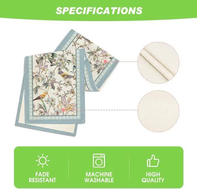 Alt view image 5 of 7 - Artoid Mode Blue Birds Flowers Blossom Table Runner, Seasonal Spring Floral Kitchen Dining Table Decoration for Home Party Decor 13x72 Inch