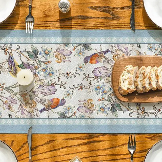 Alt view image 7 of 7 - Artoid Mode Blue Birds Flowers Blossom Table Runner, Seasonal Spring Floral Kitchen Dining Table Decoration for Home Party Decor 13x72 Inch