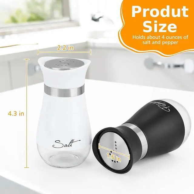 Alt view image 2 of 7 - Accmor Salt and Pepper Shakers Set, 4 oz Stainless Steel Salt Pepper Shaker Containers with Glass Bottom for Kitchen Cooking, BBQ, Bar, Table, RV, Camp