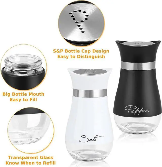Alt view image 3 of 7 - Accmor Salt and Pepper Shakers Set, 4 oz Stainless Steel Salt Pepper Shaker Containers with Glass Bottom for Kitchen Cooking, BBQ, Bar, Table, RV, Camp
