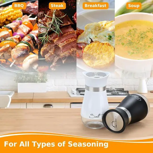 Alt view image 7 of 7 - Accmor Salt and Pepper Shakers Set, 4 oz Stainless Steel Salt Pepper Shaker Containers with Glass Bottom for Kitchen Cooking, BBQ, Bar, Table, RV, Camp