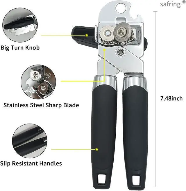 Alt view image 3 of 6 - Safring Can Opener Manual, Handheld Strong Heavy Duty Stainless Steel Can Opener, Comfortable Handle, Sharp Blade Smooth Edge, Can Openers with Multifunctional Bottle Opener
