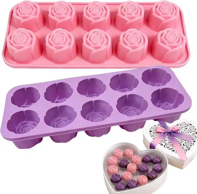 Main image of 2Packs Silicone Valentine Chocolate Molds 10-Cavity Rose-Shaped | Reusable Candy Mold for Truffles, Ice Cubes, Oskrieel Soap - Heat Resistant (-40°F to 446°F)