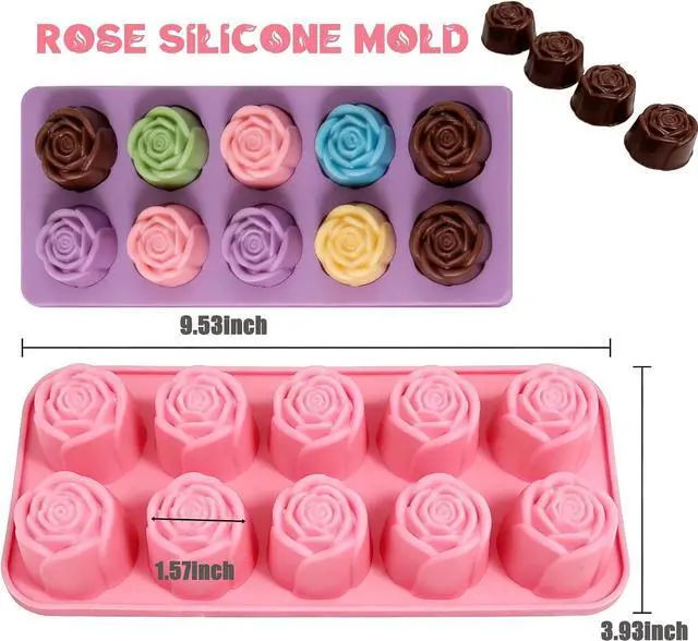 Alt view image 2 of 7 - 2Packs Silicone Valentine Chocolate Molds 10-Cavity Rose-Shaped | Reusable Candy Mold for Truffles, Ice Cubes, Oskrieel Soap - Heat Resistant (-40°F to 446°F)