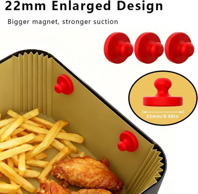 Alt view image 4 of 7 - Air Fryer Magnets for Parchment Paper, 8PCS Strong Magnetic Silicone Clips to Secure Liners & Prevent Burning, 100% Food-Safe BPA Free, Waterproof & Heat-Resistant (0.86 inch, (Red)