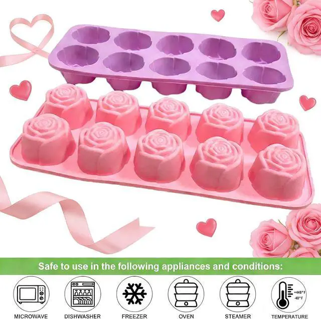 Alt view image 5 of 7 - 2Packs Silicone Valentine Chocolate Molds 10-Cavity Rose-Shaped | Reusable Candy Mold for Truffles, Ice Cubes, Oskrieel Soap - Heat Resistant (-40°F to 446°F)