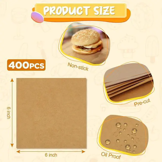Alt view image 2 of 7 - Ninsula 400PCS Patty Paper, 6x6 In Unbleached Parchment Paper Squares, Non-Stick Hamburger Patty Paper for Separating Burgers, Butter, Cookies, Freezing, Baking and Candy Wrapper