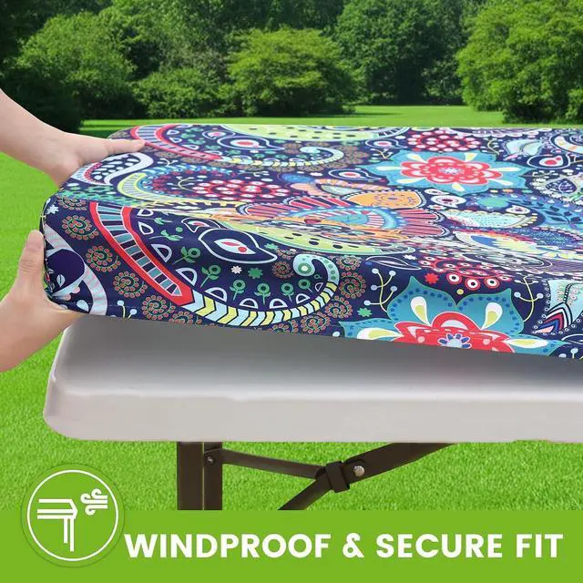 Alt view image 3 of 7 - Smiry Spandex Fitted Tablecloth for 6 Foot Rectangle Tables, Washable Picnic Table Cover with Elastic, Stretch Reusable Table Cloth for Outdoor, Camping, Dining & Kitchen (Paisley, 30"x72")