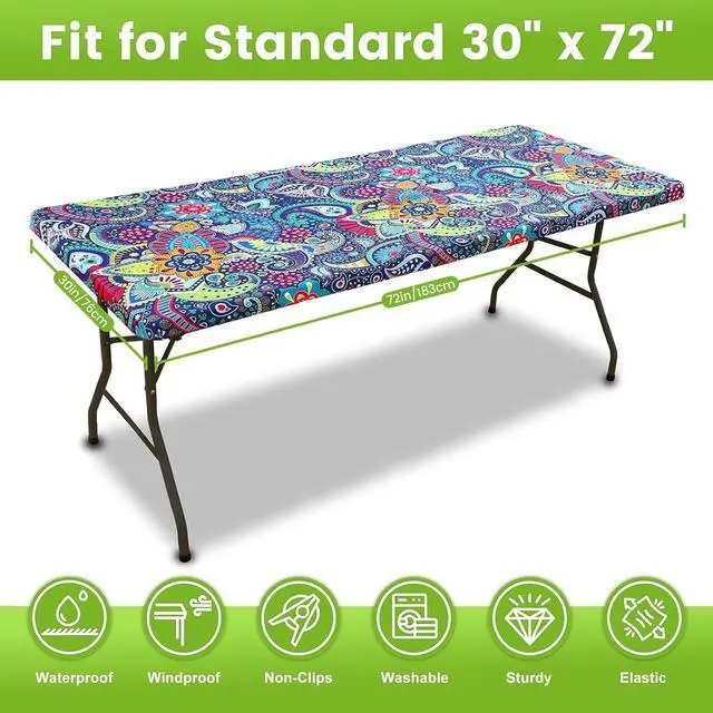 Alt view image 7 of 7 - Smiry Spandex Fitted Tablecloth for 6 Foot Rectangle Tables, Washable Picnic Table Cover with Elastic, Stretch Reusable Table Cloth for Outdoor, Camping, Dining & Kitchen (Paisley, 30"x72")