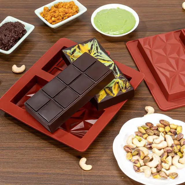 Alt view image 5 of 7 - UWILLION Chocolate Bar Mold Deep Dubai 1 Inch Pistachio Chocolate Bar Silicone Thick Mold for Stuffed Bar, Large Candy Bar Mould for Filling