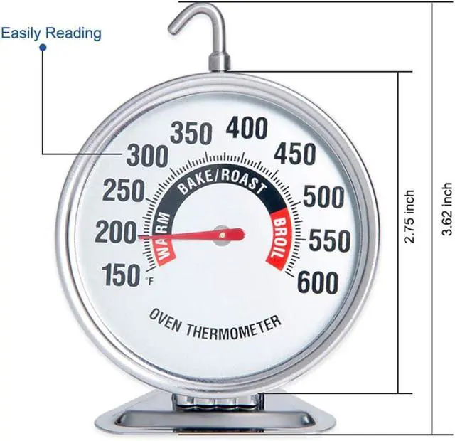 Alt view image 3 of 7 - Oven Thermometer Extra Large 3" with Easy-Read Dial | 150-600F Pro Accurate Temp Gauge for Kitchen, Baking, Grill & Meat | Hang or Stand for Gas/Electric Ovens