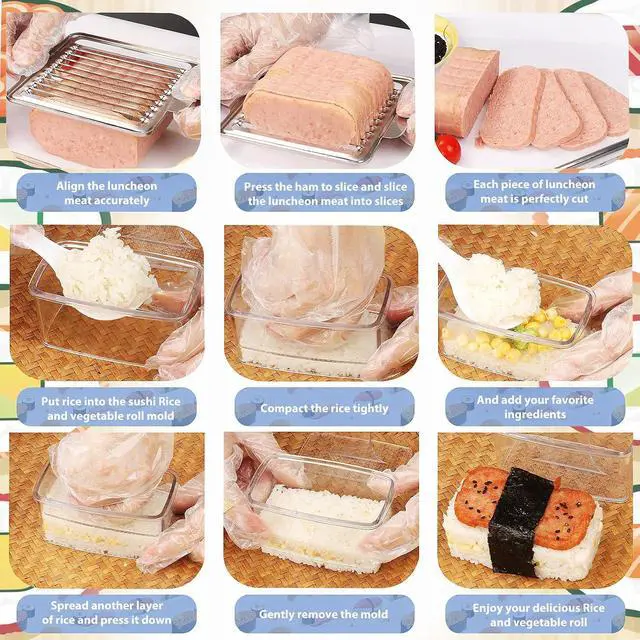 Alt view image 4 of 7 - Musubi Press Mold Kit with Slicer for SPAM, 2 Pack Hawaiian Sushi Rice Press Maker for Onigiri (Non-Stick, Easy Clean)