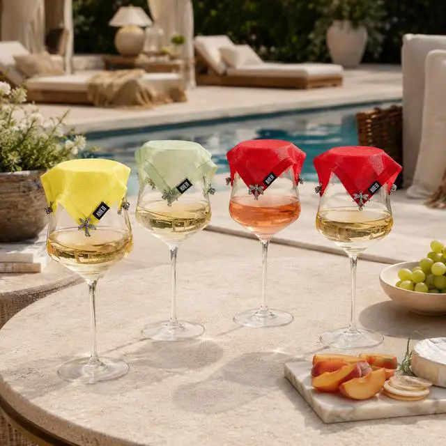 Alt view image 2 of 7 - Weighted Outdoor Wine Glass Covers, Breathable Cotton Screen Lid, Set of 4 | Breathable Cotton Mesh, Keep Bugs & Flying Insects Out, Perfect for Picnics, BBQs, Patios, Camping & Outdoor Entertaining