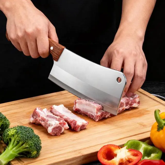 Alt view image 2 of 6 - 7 Inch Meat Cleaver Knife, Butcher Knife Chef Knife Heavy Duty Bone Chopper | Ultra Sharp High Carbon Steel Blade, Ergonomic Non-Slip Handle for Bone Cutting, Vegetable Chopping, Restaurant, Kitchen