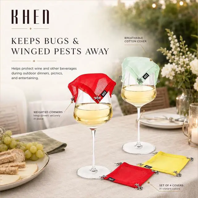 Alt view image 5 of 7 - Weighted Outdoor Wine Glass Covers, Breathable Cotton Screen Lid, Set of 4 | Breathable Cotton Mesh, Keep Bugs & Flying Insects Out, Perfect for Picnics, BBQs, Patios, Camping & Outdoor Entertaining