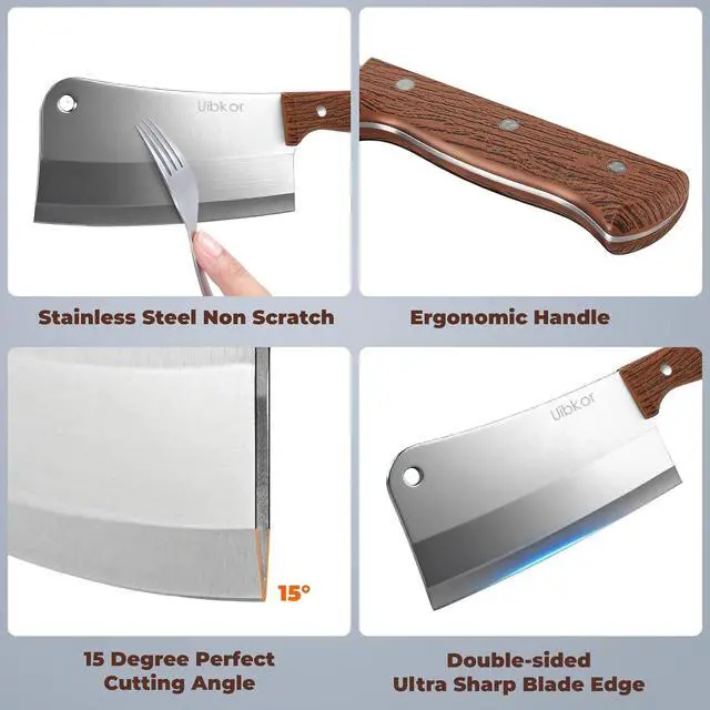 Alt view image 3 of 6 - 7 Inch Meat Cleaver Knife, Butcher Knife Chef Knife Heavy Duty Bone Chopper | Ultra Sharp High Carbon Steel Blade, Ergonomic Non-Slip Handle for Bone Cutting, Vegetable Chopping, Restaurant, Kitchen