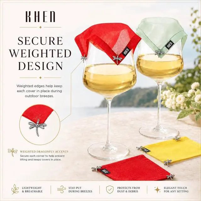 Alt view image 6 of 7 - Weighted Outdoor Wine Glass Covers, Breathable Cotton Screen Lid, Set of 4 | Breathable Cotton Mesh, Keep Bugs & Flying Insects Out, Perfect for Picnics, BBQs, Patios, Camping & Outdoor Entertaining