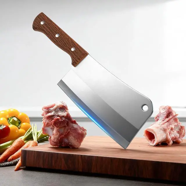 Alt view image 5 of 6 - 7 Inch Meat Cleaver Knife, Butcher Knife Chef Knife Heavy Duty Bone Chopper | Ultra Sharp High Carbon Steel Blade, Ergonomic Non-Slip Handle for Bone Cutting, Vegetable Chopping, Restaurant, Kitchen